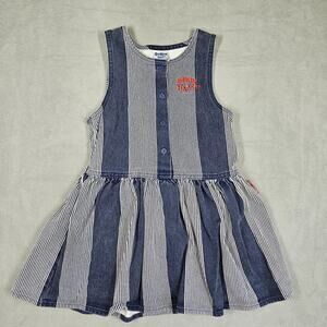 Vintage OshKosh B'gosh Jumper Dress Girls Sz 5 Blue Denim Stripes Made in USA